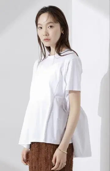 천 콤비 개더 절개 컷 탑스