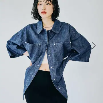 LEPSIM 빅 데님 5부 소매 셔츠 튜닉