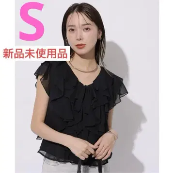 미사용 새상품 Mystrada 시어 프릴 블라우스 S 사이즈 블랙