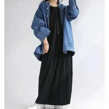 안티카 컷티셔츠 플리츠 원피스 블랙 프리 사이즈 롱