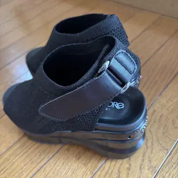 orMORE 힐업 샌들 메쉬 타입 블랙 9cm 통굽 S 사이즈