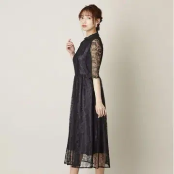 Aimer 러셀 레이스 7부 소매 롱 드레스 블랙 결혼식 파티 포멀