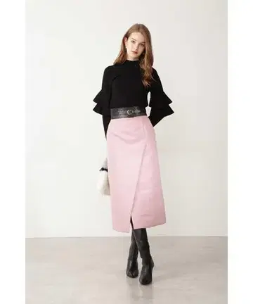 핑키앤다이안 그로그랭 자카드 랩스커트 플레어 핑크