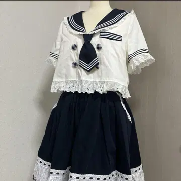 To Alice 토끼 귀 세일러 2개 세트업 세일러 블라우스 스커트