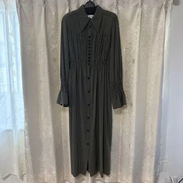 아키라나카 AKIRANAKA 셔링 셔츠 드레스 원피스 2 카키