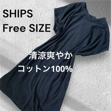 SHIPS 블랙 반팔 티셔츠 코튼 롱 원피스 프리 사이즈