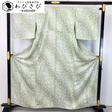 코몬 사선 패턴의꽃 무늬 얇은 뒷면 잎색 크레이프 원단 금색 K-4639