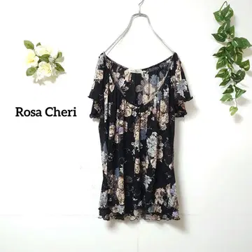 Rosa Cheri 꽃무늬 반팔 티셔츠 L 프릴 슬리브