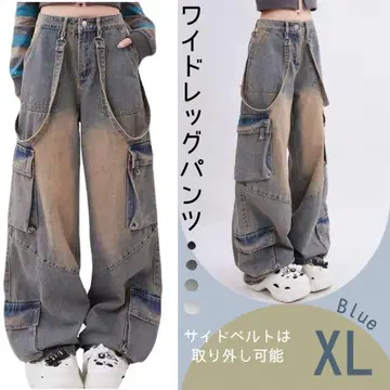 와이드 레그 팬츠 XL 카고 팬츠 데님 청바지 워시드 팬츠