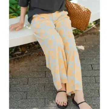 스치기 플라워 핀턱 스트레이트 팬츠 오렌지 34 이에나 IENA