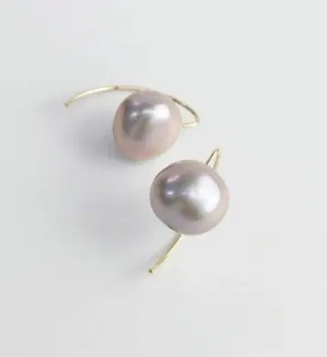 anq. K10 펄 OneStone 귀걸이 담수 진주 후크 그레이