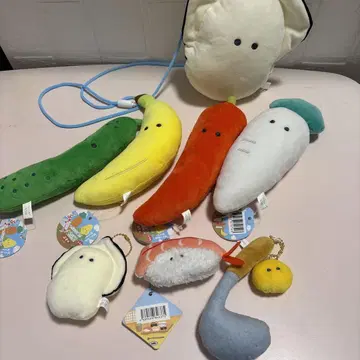 둥근 눈의 야채와 스시 봉제 인형 세트