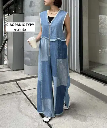 etsinta 에신타 데님 패치워크 올인원 색스 블루