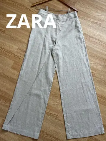 ZARA 린넨 혼합 와이드 팬츠 라이트 그레이