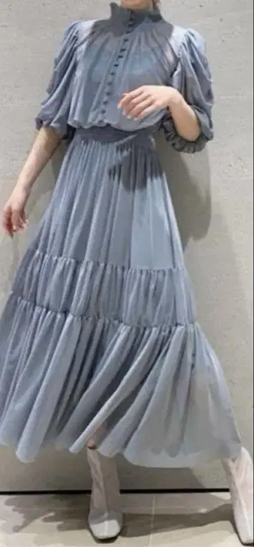 snidel 튤 티어드 드레스 터콰이즈