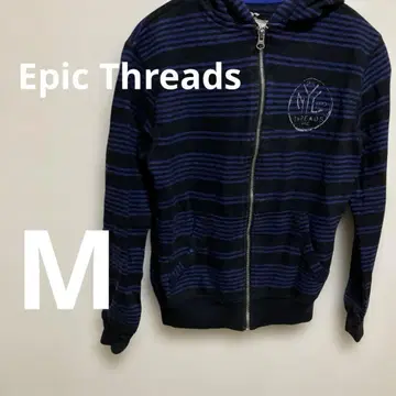 Epic Threads 풀 집업 후드티 블랙과 파랑 스트라이프 [M]