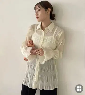 NUGU 셔링 시스루 블라우스