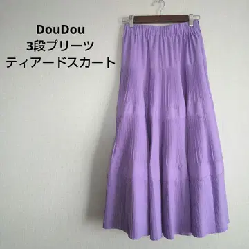 새상품급 DouDou 3단 플리츠 티어드 스커트 퍼플 두두