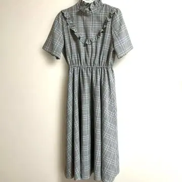 LEBECCA boutique 그레이 체크 무늬 반팔 원피스