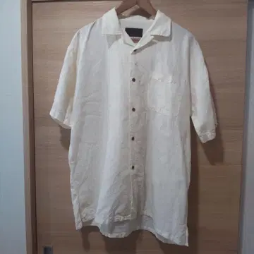 90년대 오픈 카라 헴프 코튼 셔츠 베이지