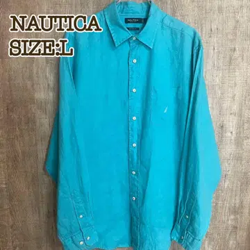 NAUTICA 노티카 린넨 셔츠 터콰이즈 블루 L 자수 로고