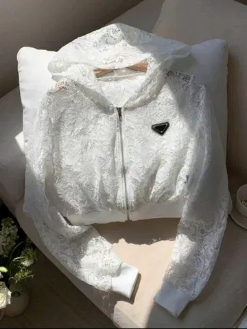 레이스 크롭 후드티 후드티 겉옷 시스루 화이트 화이트