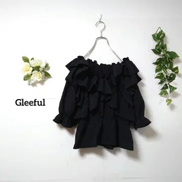 Gleeful 7부 소매 레이스 프릴 블라우스 L