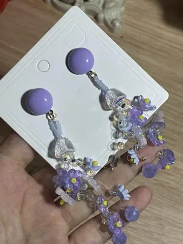 핸드메이드 보라색 플라워 모티브 귀걸이