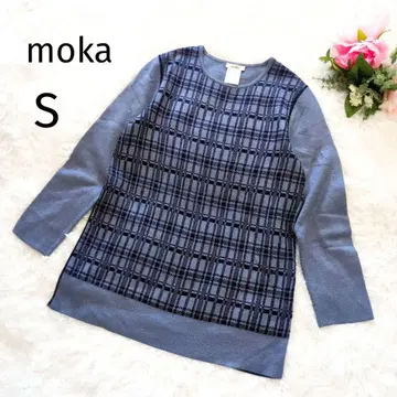 moka 긴팔 니트 크루넥 블루 퍼플 S 체크 4591