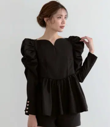 meraki 파워 숄더 블라우스 페플럼 볼륨 슬리브 페플럼