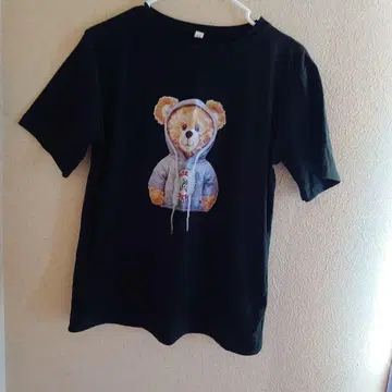 곰 프린트 블랙 티셔츠 XL