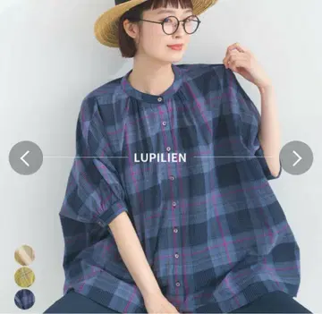 lupilien 루피리안 마드라스 체크 밴드 카라 개더 블라우스