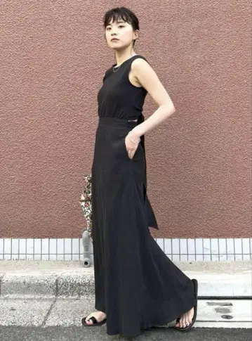 Angrit 백 스타일 슬리브리스 원피스 M 블랙 면 린넨