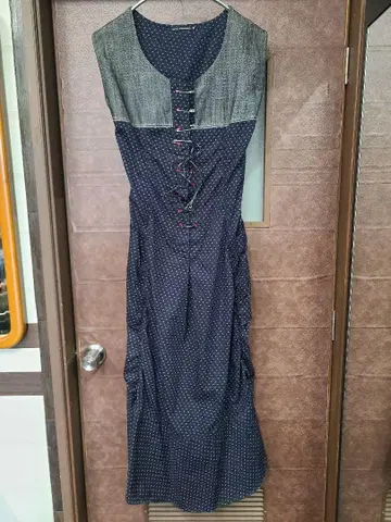 마리떼 프랑소와 저버 슬리브리스 롱 원피스 네이비 그레이