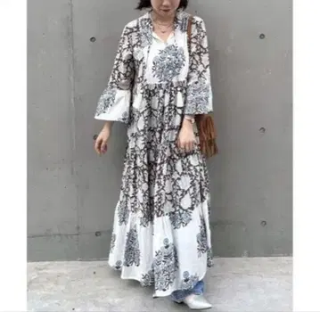 인도 코튼 총 꽃무늬 원피스