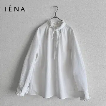 이에나 프릴 옷깃 보타이 블라우스 화이트 넉넉한 프릴 스탠드 카라