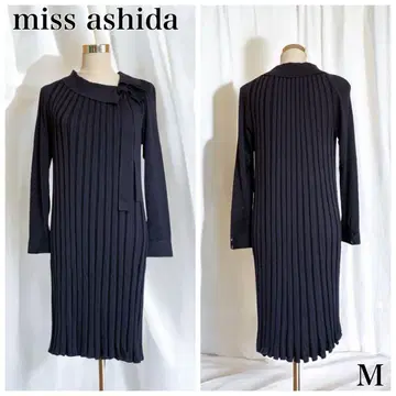 miss ashida 니트 원피스 플리츠 짙은 네이비 포멀