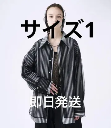seyto 튤 레이어드 스트라이프 셔츠 사이즈 1 SM 블랙