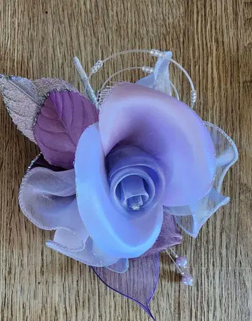 보라색 쉬폰 꽃 브로치