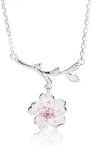 [gulamu jewelry] 사쿠라 벚꽃 목걸이 플라티나 마감 실버