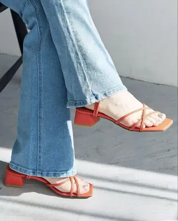 오렌지 스트랩 샌들 미들 힐