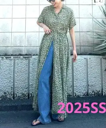 아웃도어 프로덕츠 플라워 프린트 오픈 카라 원피스 그린
