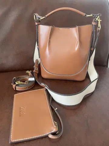 ZARA 탑 스티치 버킷 백 버킷형 숄더 브라운