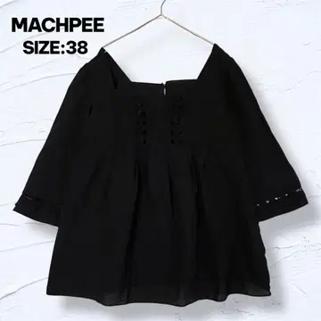 MACPHEE 코튼 레이스 블라우스 스퀘어 7부 소매 블랙