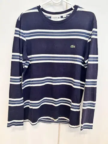 LACOSTE 네이비/화이트 스트라이프 긴팔 티셔츠