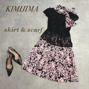 KIMIJIMA / 플리츠 플레어 스커트 & 스카프 세트 고급스러운