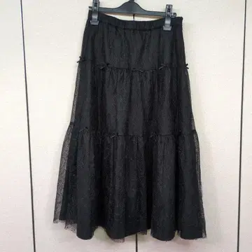 슈퍼 뷰티 블랙 레이스 티어드 롱 스커트
