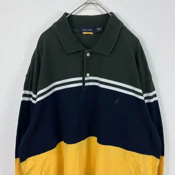 USA 구제 의류 nautica 노티카 보더 긴팔 피케 셔츠 네이비