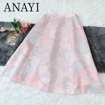 [ANAYI/아나이] 웨이브 플라워 프린트 플레어 스커트 A라인 올 패턴