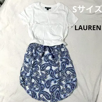LAUREN 로렌 S 원피스 플레어 페이즐리 무늬 블루